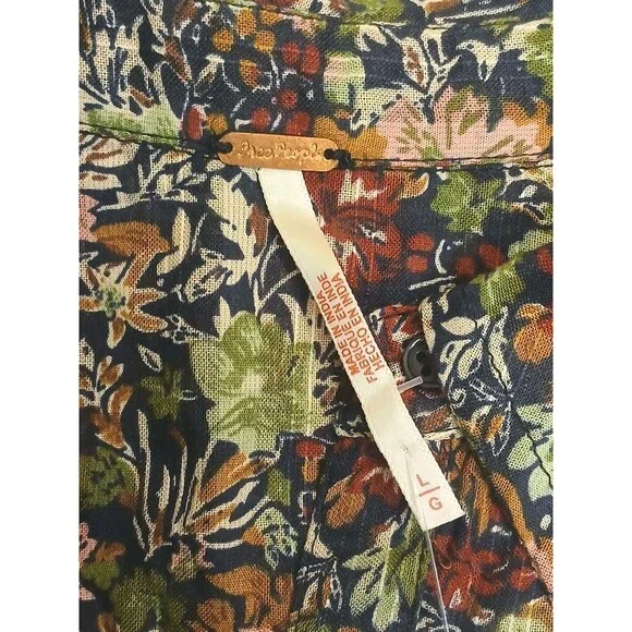 Free People Blouse Sz L Floral Multicolor Long Sleeve Peplum NWT - Picture 8 of 16